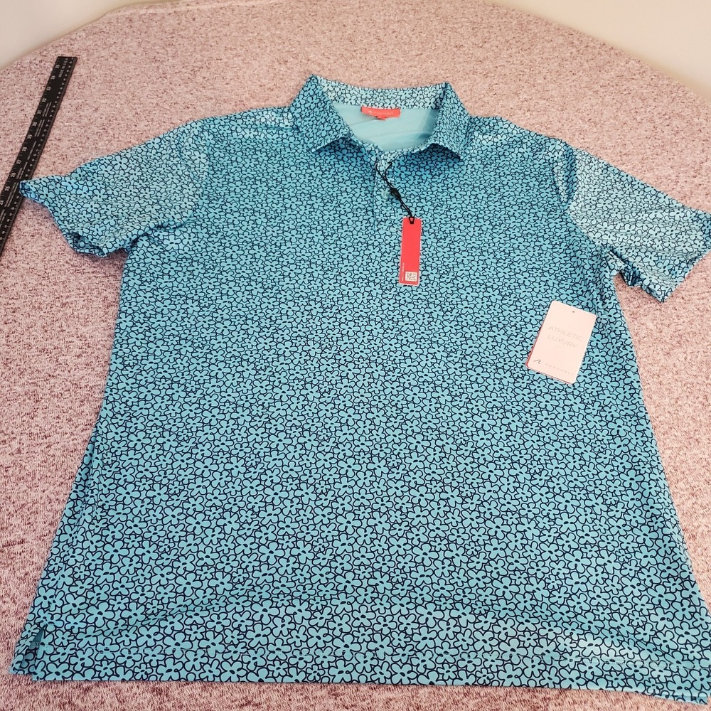 (New) Redvanly Men's XL Floral Blue Golf Performance Polo Shirt $110 NWT - Picture 3 of 8